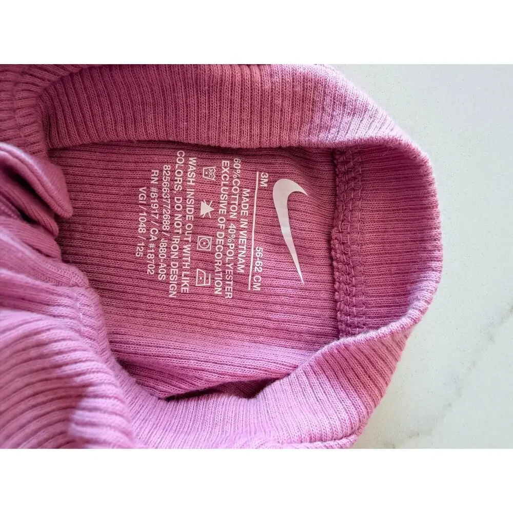 Nike Blush Pink Full-Zip Ribbed Footed Baby Girl Bodysuit